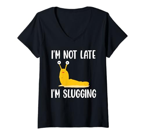 Damen Im Not Late Im Slugging Banana Slug Malacology T-Shirt mit V-Ausschnitt von Bananenschnecke Designs Ideen Malakologie
