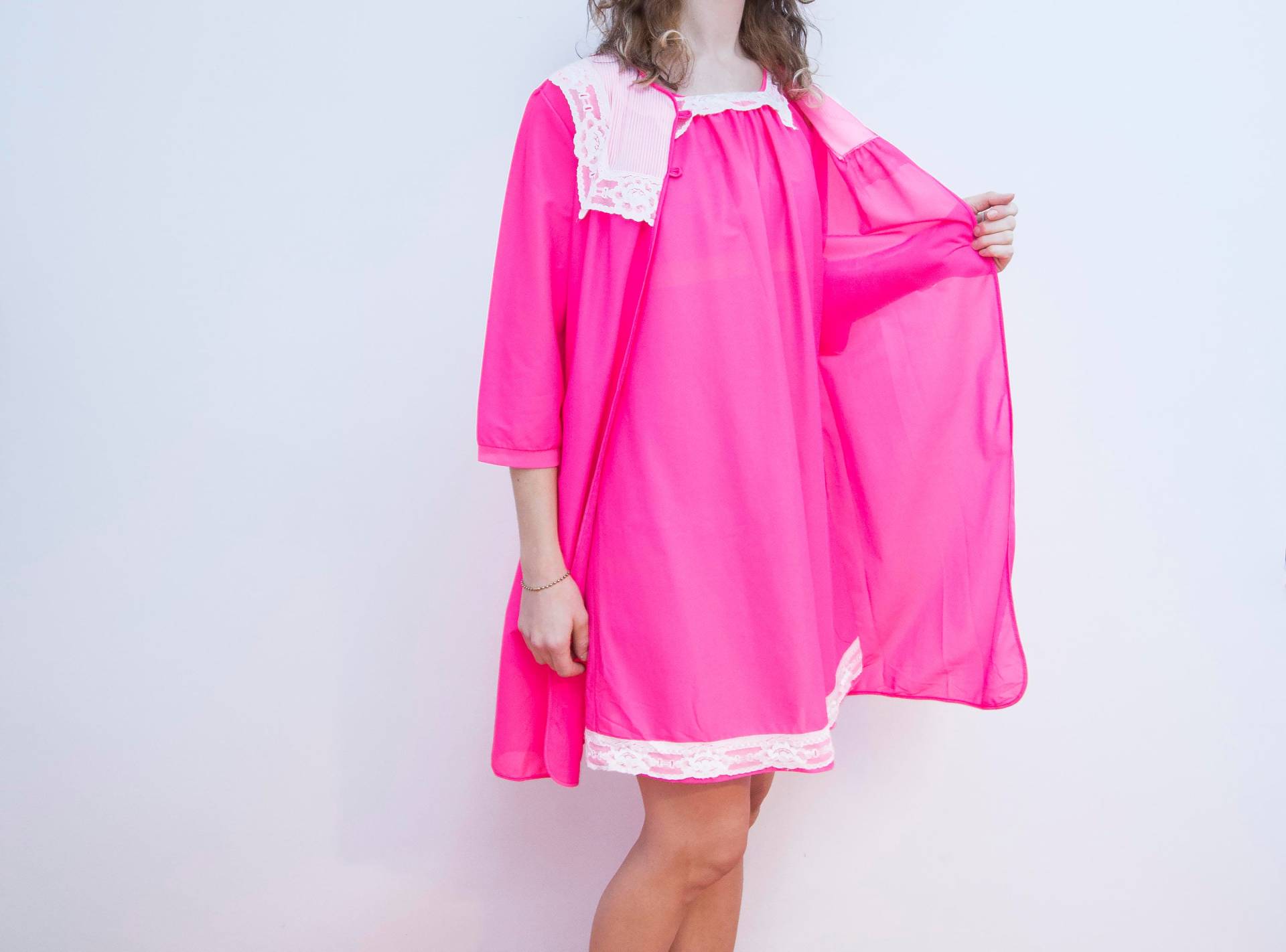 60Er Jahre Nachthemd 2 Stück Set Pink Neon Kleid Farbe Mod Audery Hepburn My Little Pony von BananiFashion