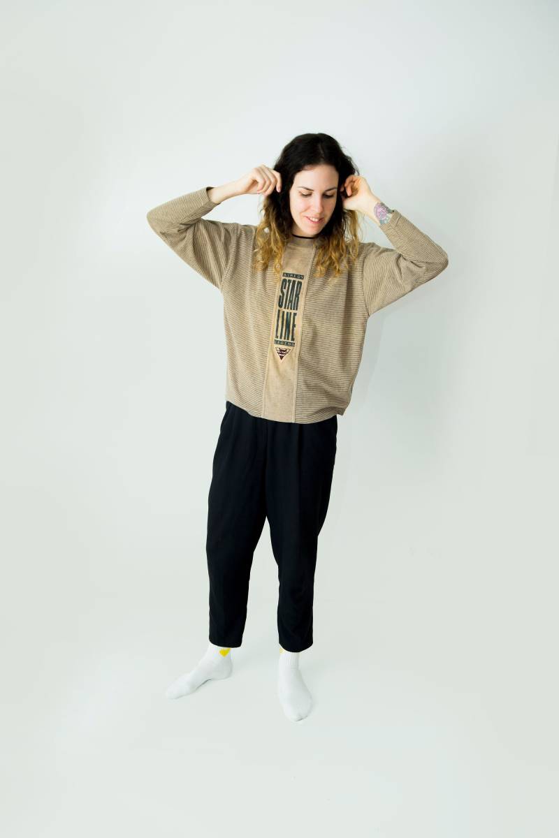 80Er/90Er Jahre Beige Baumwolle Star Line Legend Shirt Retro Damenmode 80Er/90Er Jahre Beige Baumwolle Star Line Legend Shirt Retro Damenmode von BananiFashion