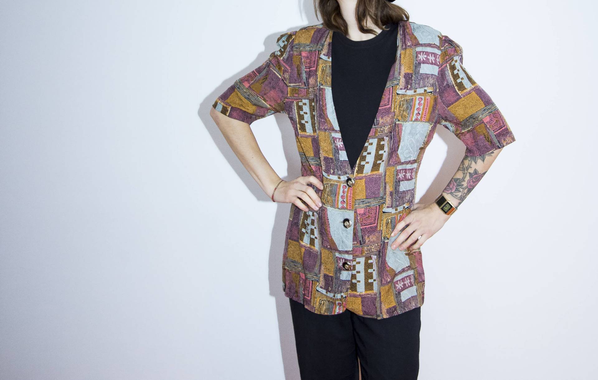 Abstrakt 90Er Kurzarm Blazer Vintage Hip Hop Street Fashion Lila Rosa Senfgelb Grau von BananiFashion