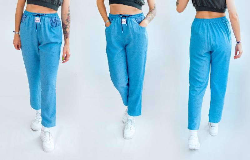 Banani Fashion Blau Viskose 80S Style Hose Retro Strasse Damen Love Jogginghose von BananiFashion