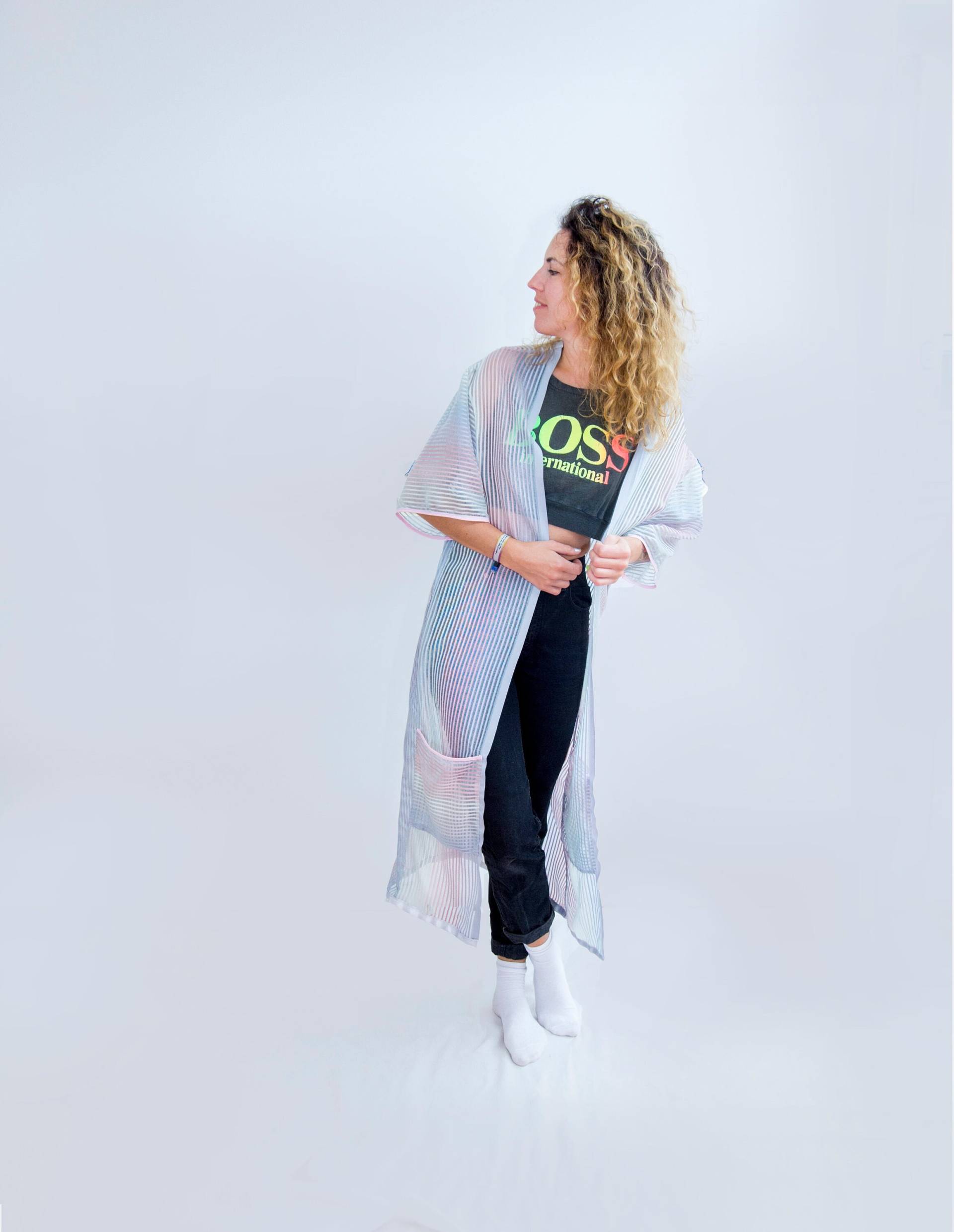 Banani Fashion Langer Kimono Regenbogen Einhorn Zauberhaft 80Er Jahre Retro Farben Top von BananiFashion