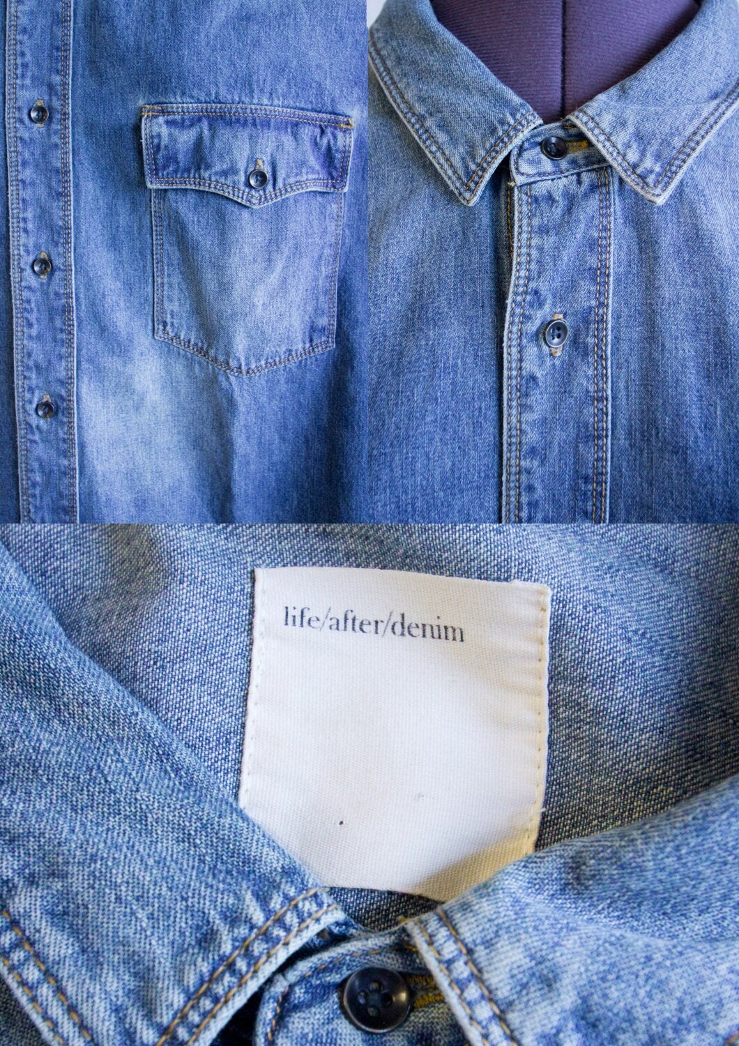 Denim Baumwollhemd 80Er/90Er Jahre Stil Shirt Herrenmode Life/ After/Denim Street Style Retro Hipster von BananiFashion