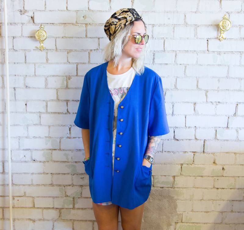Klare Blaue Jacke Anfang Der 90Er Jahre Vibe Hipster Fashion Week Laufsteg Lehrer Hip Hop Retro Blazer von BananiFashion