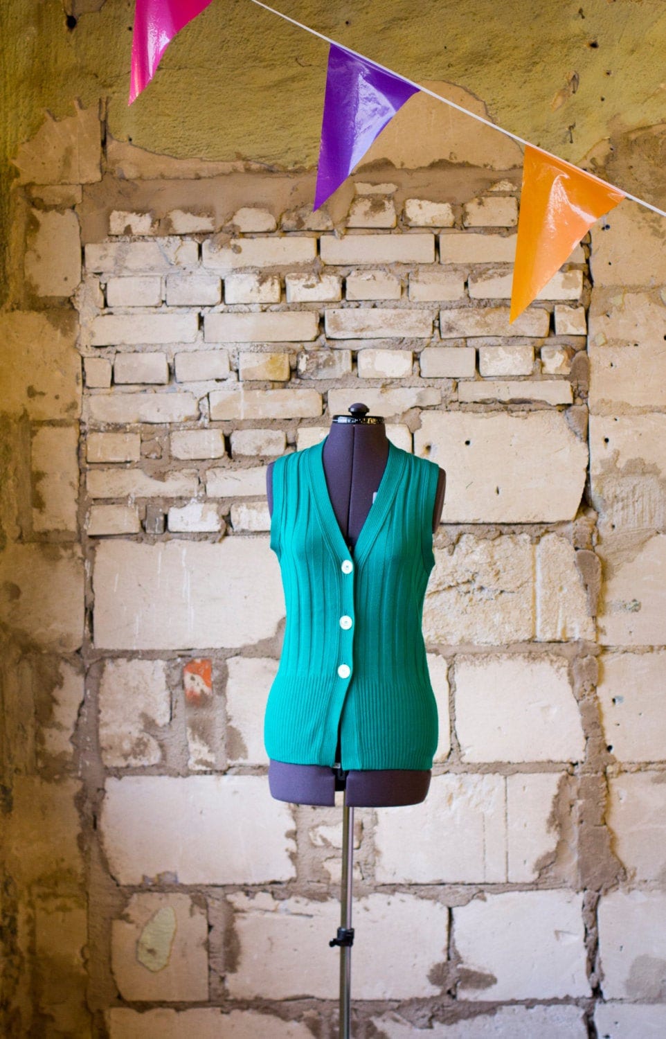 Turquise Weste 80Er Jahre Stil Gerippt Gestrickt von BananiFashion
