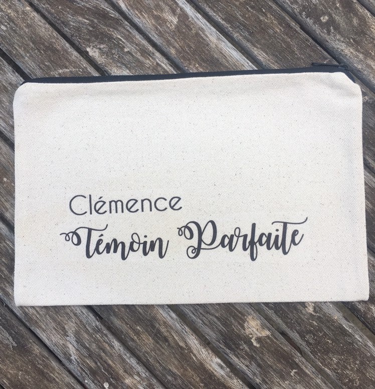 Personalisierter Reißverschlussbeutel Aus Baumwolle Für Zeugengeschenke Mit Vornamen Und Datum Ihrer Wahl Handgemachter von Banasah