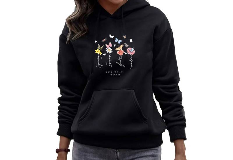 Banco Hoodie Damen Schmetterling Unifarben Unifarben, Größen XS bis 6XL, hochwertiger Druck von Banco