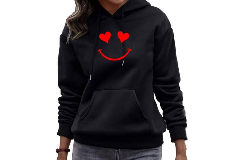 Banco Kapuzenpullover Damen Lächeln Smile Herz Pullover Uni Rundhalsausschnitt in Uni Farbe von Banco