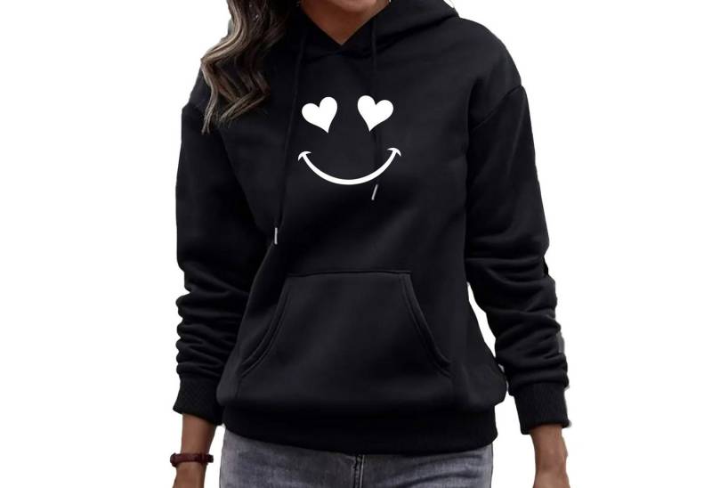 Banco Kapuzenpullover Damen Lächeln Smile Herz Pullover Uni Rundhalsausschnitt in Uni Farbe von Banco
