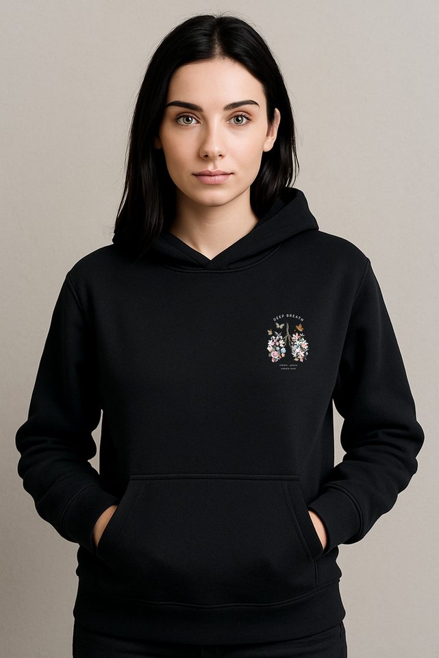 Banco Kapuzensweatshirt Damen "Deep Breath" Blumen & Schmetterlinge - Kapuzenpullover Weiches Innenmaterial, auffälliger Schmetterling & Blumen Motiv. Banco Kapuzensweatshirt Damen "Deep Breath" Blumen & Schmetterlinge - Kapuzenpullover Weiches Innenmaterial, auffälliger Schmetterling & Blumen Motiv. von Banco