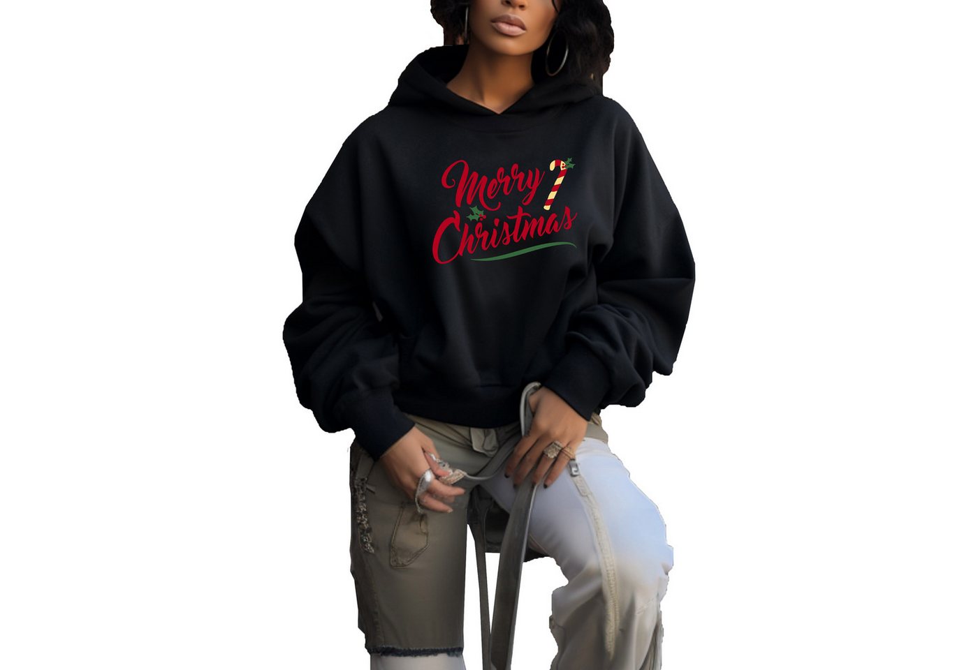 Banco Kapuzensweatshirt Damen Merry Christmas Unifarben Weihnachtspullover Rundhals Größen XS - 6XL Banco Kapuzensweatshirt Damen Merry Christmas Unifarben Weihnachtspullover Rundhals Größen XS - 6XL von Banco