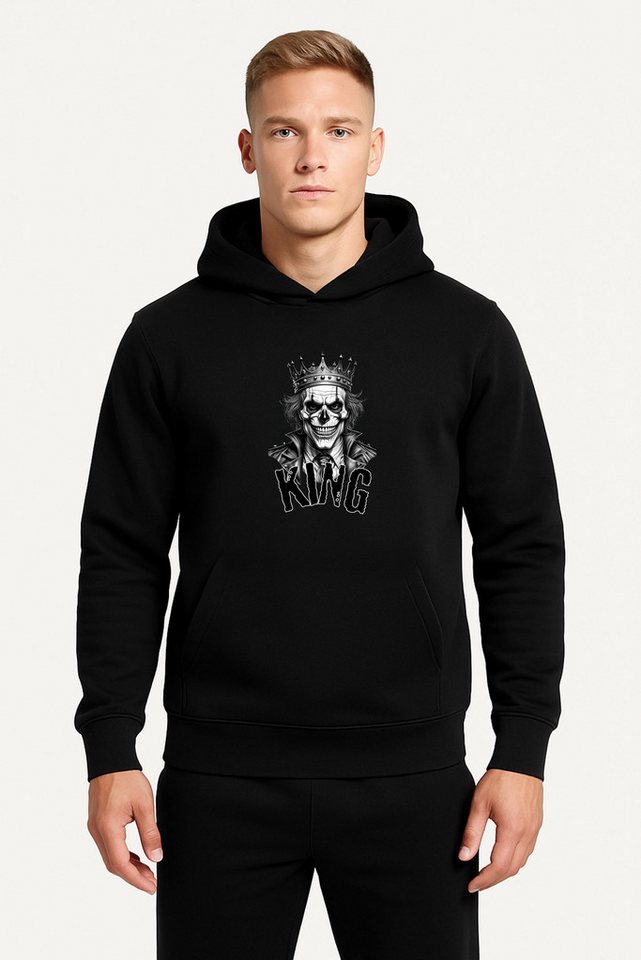 Banco Kapuzensweatshirt Herren Hoodie mit KING Totenkopf Print - Kapuzenpullover, Schwarz Weiches Innenmaterial, auffälliger Totenkopf-Motiv KING-Schriftzug. von Banco