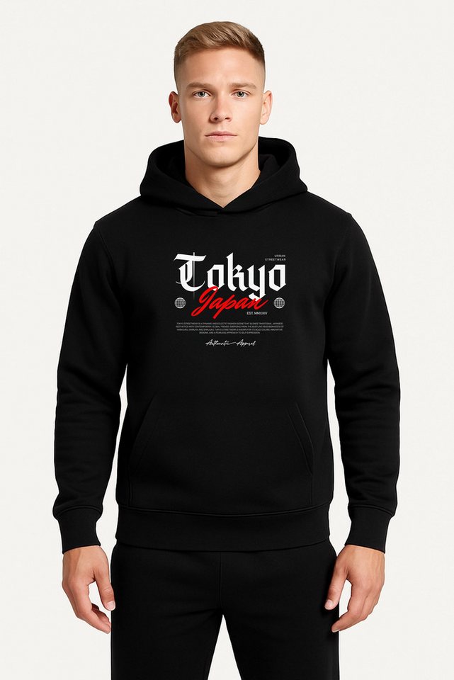 Banco Kapuzensweatshirt Herren Hoodie mit TOKYO Japan Print - Kapuzenpullover Schwarz Weiches Innenmaterial, auffälliger TOKYO Japan Print, pflegeleicht. von Banco