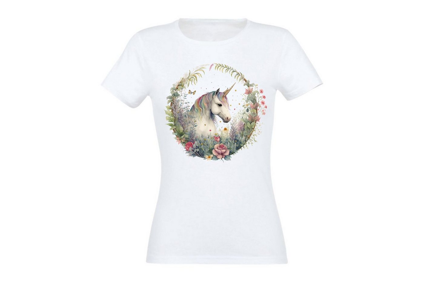 Banco T-Shirt Banco Unicorn T-Shirt mit Unicorn im Kranz Druck Damen Sommermode von Banco