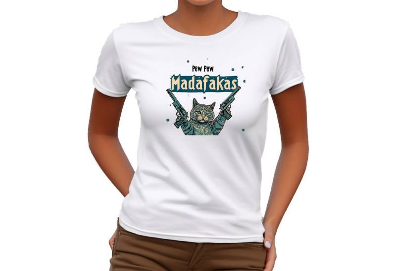 Banco T-Shirt Damen Cat Katze Love Sommer Summer Unifarben Unifarben von Banco