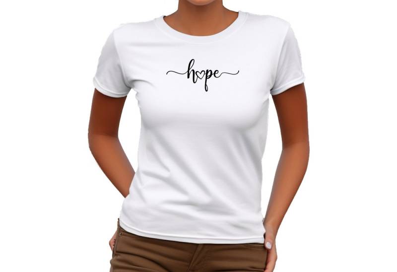 Banco T-Shirt Damen Hope Hoffnung Aufschrift Sommer Kurzarmshirt Unifarben von Banco