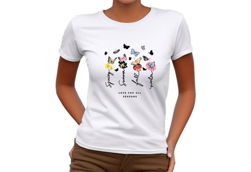 Banco T-Shirt Damen Kurzarm Premium T-Shirt Blumen Aufrduck hochwertiger Print von Banco
