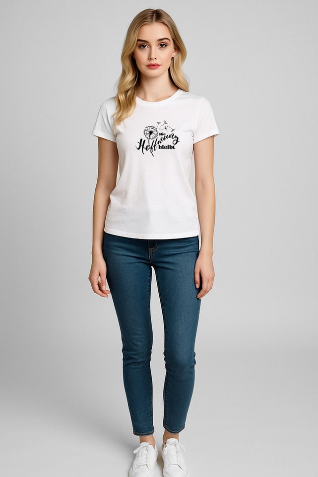 Banco T-Shirt Damen Kurzarm Print - "Die Hoffnung bleibt" Unifarben von Banco