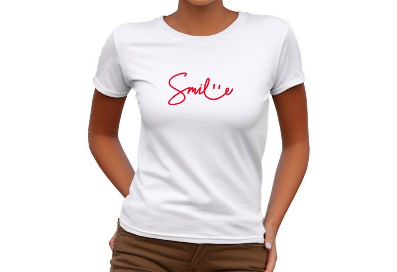 Banco T-Shirt Damen Smile Sommer Unifarben hochwertiger Print von Banco