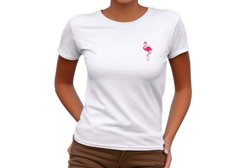 Banco T-Shirt Damen Sommer Flamingo Unifarben Rundhalsausschnitt Rundhalsausschnitte in Unifarben von Banco
