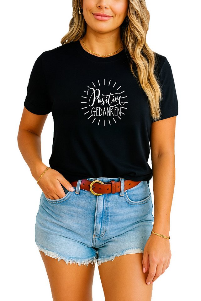 Banco T-Shirt Damen mit Spruch "Positive Gedanken" - Rundhals, Kurzarm von Banco