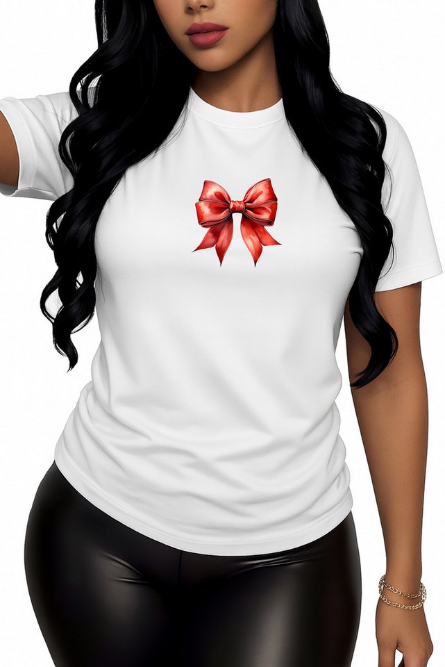 Banco T-Shirt Damen rote Schleife - Kapuzenpullover Hochwertiger Print, auffälliges Motiv für individuelle Looks von Banco