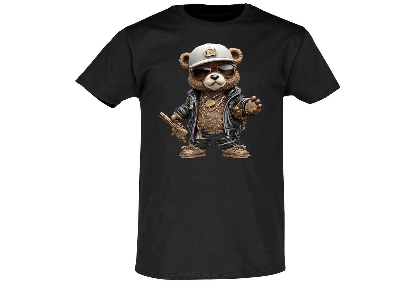 Banco T-Shirt Herren T-Shirt Gangster Bär mit weißer Kappe goldene Maschinengewähr von Banco