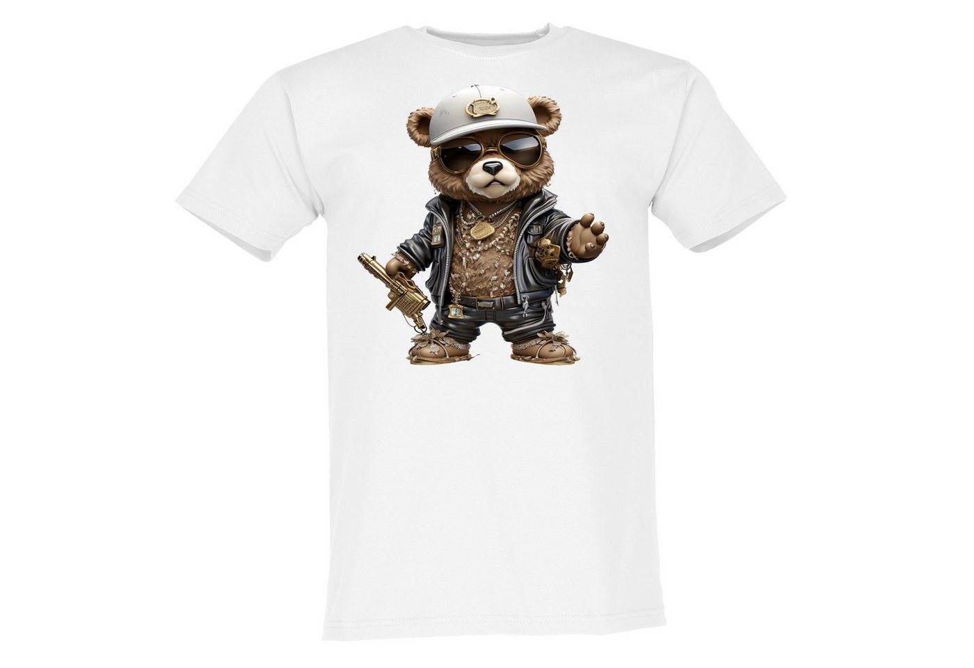 Banco T-Shirt Herren T-Shirt Gangster Bär mit weißer Kappe goldene Maschinengewähr von Banco