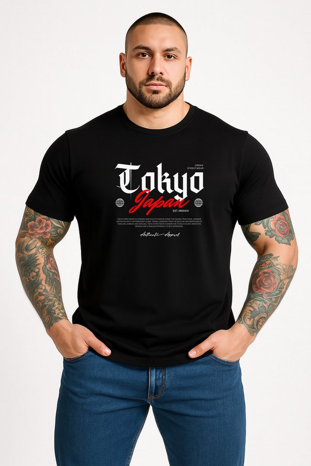 Banco T-Shirt Herren „Tokyo Japan“ – Urban Streetwear mit Frontprint Sommer Unifarben von Banco