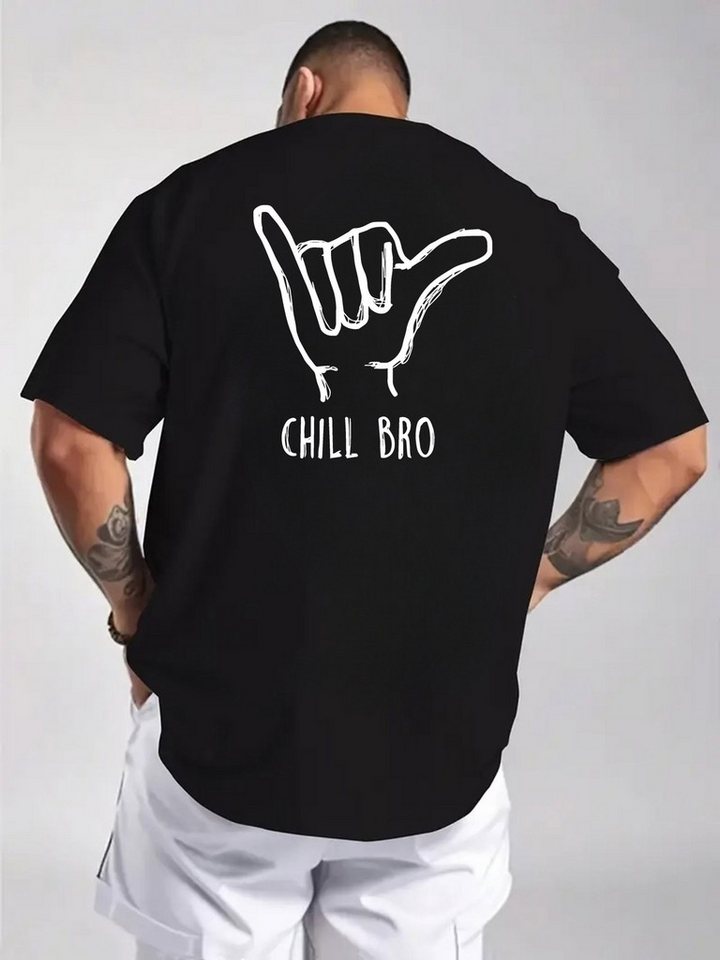 Banco T-Shirt Herren T-Shirt CHILL BRO - Casual Printshirt in Weiß und Schwarz Rundhalsausschnitt mit Nackenband – formstabil & bequem von Banco