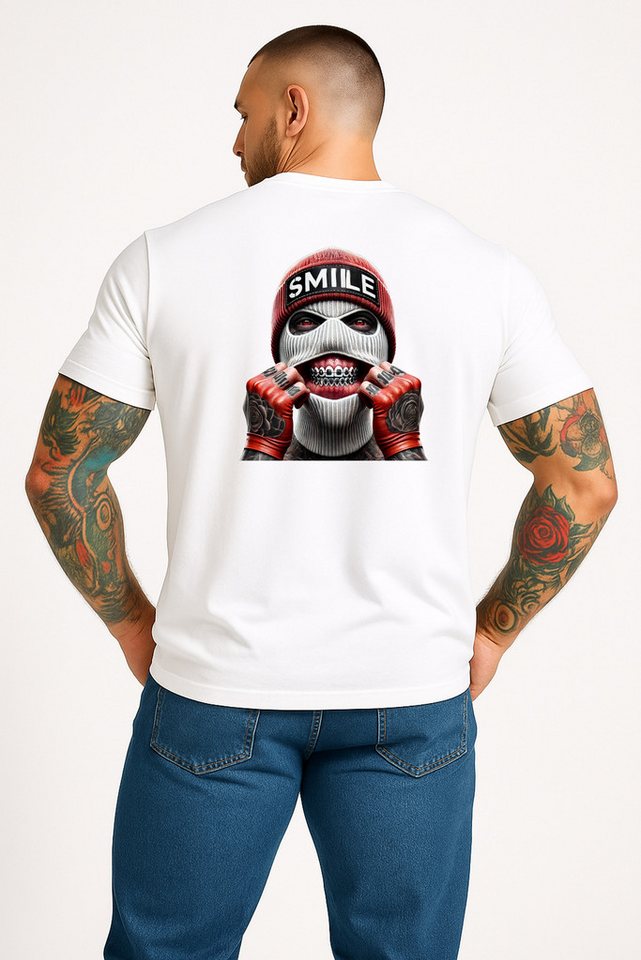 Banco T-Shirt Herren mit Smile rote Mütze Motiv - Streetwear Rundhals Kurzarm Sommer Hochwertiger Print, auffälliges Motiv für individuelle Looks von Banco