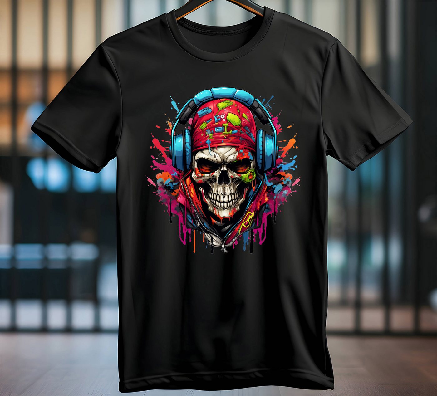Banco T-Shirt Stylischer Skeletten_Kopf Rundhalsausschnitt Herren Größen S - 5XL von Banco