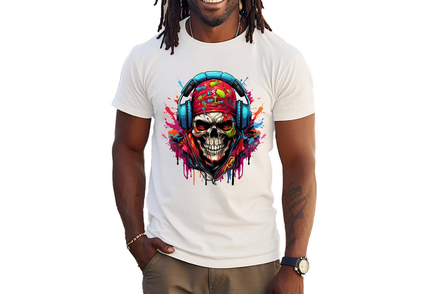 Banco T-Shirt Stylischer Skeletten_Kopf Rundhalsausschnitt Herren Größen S - 5XL von Banco