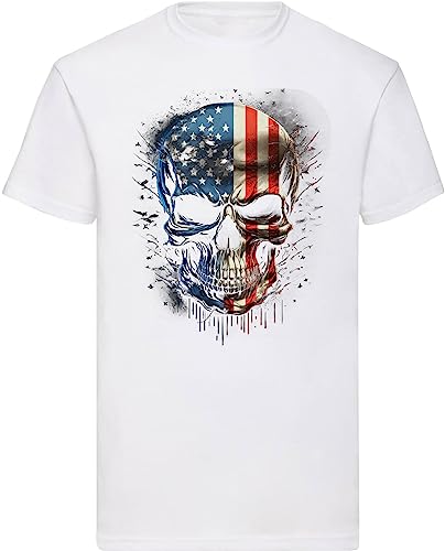 USA Herren T-Shirt mit Druck aus Baumwolle Kurzarmshirt (T. 30, Weiß, Gr. XL) von Banco