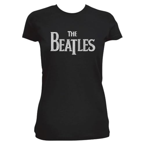 Band Monkey The Beatles Damen Fashion T-Shirt Drop T Logo mit Strass Applikation schwarz Gr. XXL, Schwarz von Band Monkey