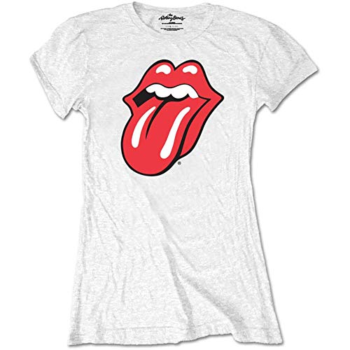 The Rolling Stones Damen T-Shirt Classic Tongue Weiß Gr. Large, weiß von Band Monkey