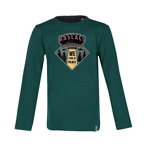 Band of Rascals Kinder Langarmshirt We Come In Peace aus Bio-Baumwolle, Racing-Green, Gr. 122/128 von Band of Rascals