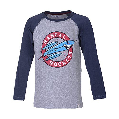 Band of Rascals Kinder Langarmshirt Rocket aus Bio-Baumwolle, Grey Melange - Navy slub, Gr: 122/128 von Band of Rascals