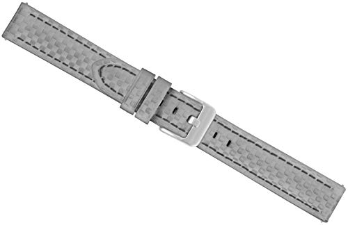BandOh 18mm Leder Uhren Armband Grau mit schwarzer Naht Carbon Look Dornschließe von Eichmüller