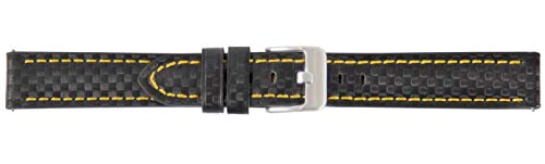 BandOh 24mm Leder Uhren Armband Schwarz mit gelber Naht Carbon Look Dornschließe BandOh 24mm Leder Uhren Armband Schwarz mit gelber Naht Carbon Look Dornschließe von Eichmüller since 1950