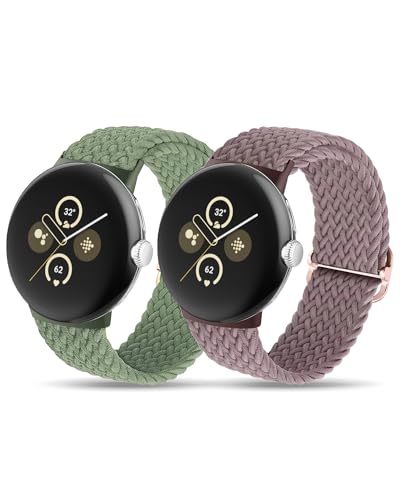 Dehnbare Nylon-Armbänder, kompatibel mit Google Pixel Watch 2/1, für Damen und Herren, verbesserte Edelstahlösen, verstellbare, elastische, geflochtene Sportschlaufenarmbänder für Pixel Watch 2/1, 2 von BandRain