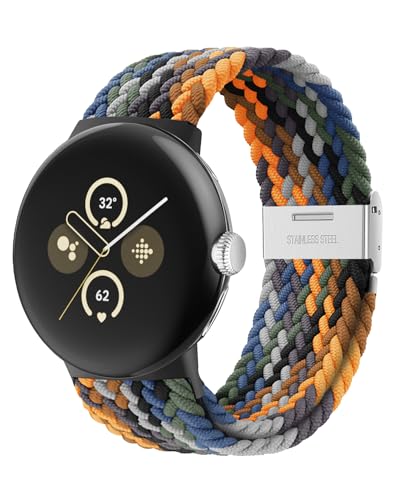 BandRain Dehnbare, geflochtene Armbänder, kompatibel mit Google Pixel Watch/Pixel Watch 2, für Damen und Herren, verbesserter Anschluss, verstellbare elastische Nylon-Sportschlaufenbänder für Pixel von BandRain