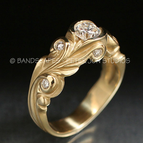 14K Gelbgold Anne Hochzeit Ring Set, Halbkarätiger Diamant in Der Mitte. E-F Farbe, Vs Klarheit Naturdiamant 14K Gelbgold Anne Hochzeit Ring Set, Halbkarätiger Diamant in Der Mitte. E-F Farbe, Vs Klarheit Naturdiamant von BandScapes