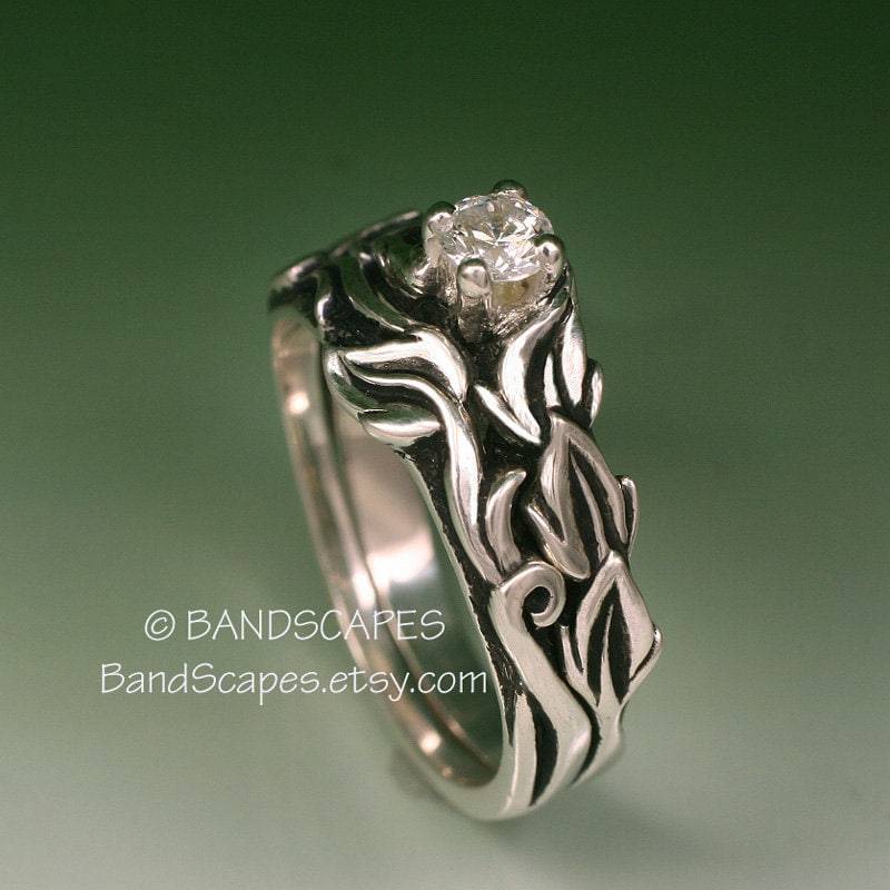 Das Garland Hochzeitsset Aus Sterlingsilber Und Ihrer Wahl Weißem Saphir Oder Moissanit Das Garland Hochzeitsset Aus Sterlingsilber Und Ihrer Wahl Weißem Saphir Oder Moissanit von BandScapes