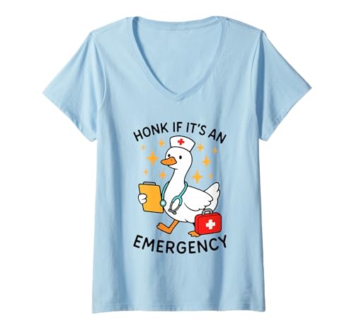 Damen Silly Goose Nurse Honk, WENN ES EIN Notfall IST, LUSTIGE Krankenpflege T-Shirt mit V-Ausschnitt Damen Silly Goose Nurse Honk, WENN ES EIN Notfall IST, LUSTIGE Krankenpflege T-Shirt mit V-Ausschnitt von Bandages & Beaks