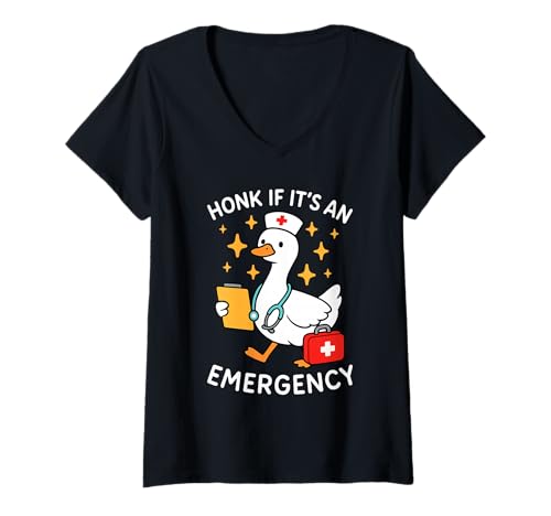 Damen Silly Goose Nurse Honk, WENN ES EIN Notfall IST, LUSTIGE Krankenpflege T-Shirt mit V-Ausschnitt Damen Silly Goose Nurse Honk, WENN ES EIN Notfall IST, LUSTIGE Krankenpflege T-Shirt mit V-Ausschnitt von Bandages & Beaks