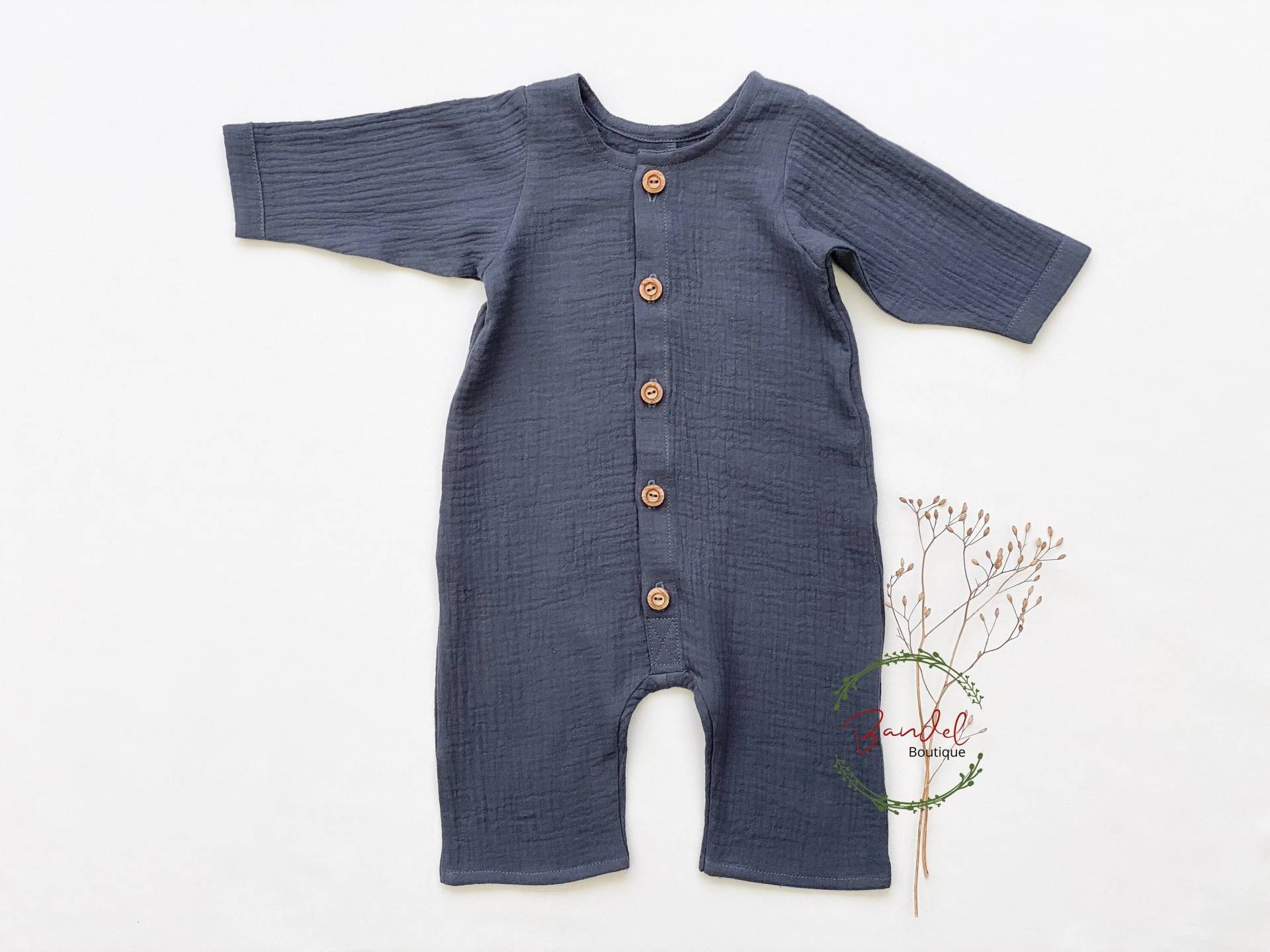 Jeans-Blauer Bio Musselin Babyromper, Strampler, Strampler Für Jungen, Latzhose, Jungen von BandelBoutique