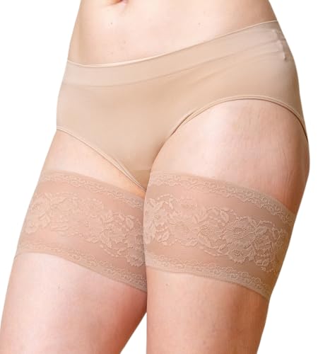 Bandelettes Original Anti-Wundreibebänder für Oberschenkel – Patentiertes Elastisches Design – Bequem, Rutschfest und Hautfreundlich – Größe C (Large, 63–67 cm), Beige Peony von Bandelettes