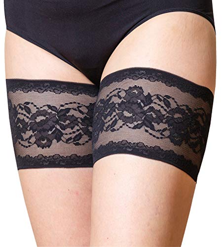 Bandelettes Original Anti-Wundreibebänder für Oberschenkel – Patentiertes Elastisches Design – Bequem, Rutschfest und Hautfreundlich – Größe C (Large, 63–67 cm), Schwarz Peony von Bandelettes