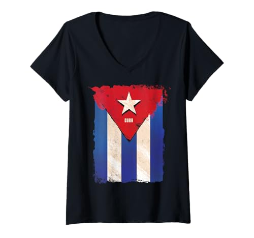 Damen Kuba-Flaggen-Shirt, kubanischer Hispanischer Heritage-Monat T-Shirt mit V-Ausschnitt Damen Kuba-Flaggen-Shirt, kubanischer Hispanischer Heritage-Monat T-Shirt mit V-Ausschnitt von Bandera de Cuba Shirt...